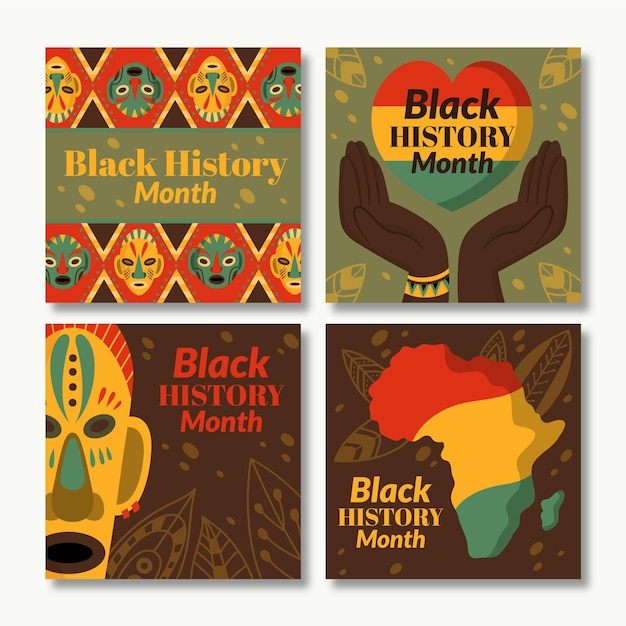 Free Vector hand drawn flat black history month instagram posts collection