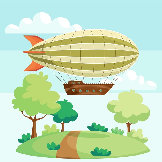 Hand drawn flat blimp illustration