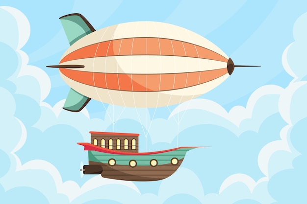 Hand drawn flat blimp transport illustration