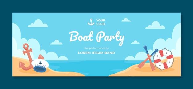 Hand drawn flat boat party facebook cover