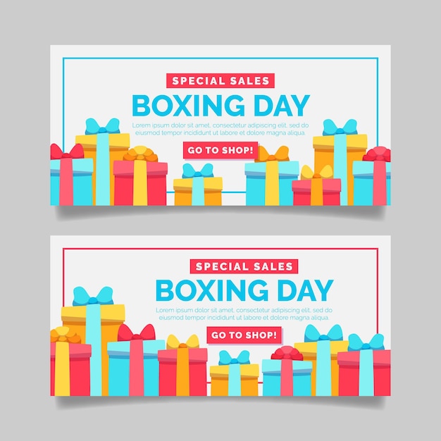 Hand drawn flat boxing day horizontal sale banners set