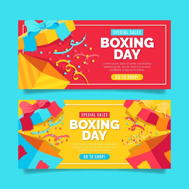 Hand drawn flat boxing day horizontal sale banners set