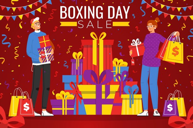 Hand drawn flat boxing day sale background