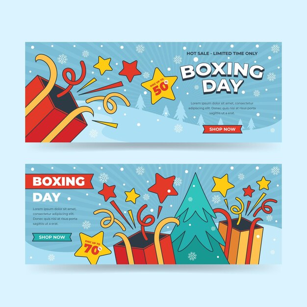 Hand drawn flat boxing day sale horizontal banners set