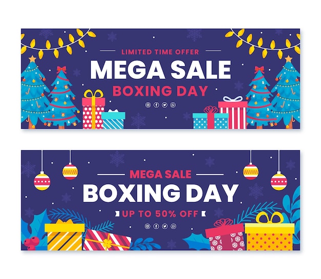 Hand drawn flat boxing day sale horizontal banners set