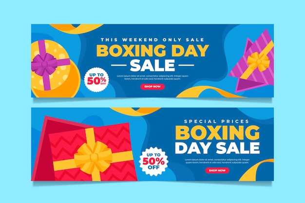 Hand drawn flat boxing day sale horizontal banners set