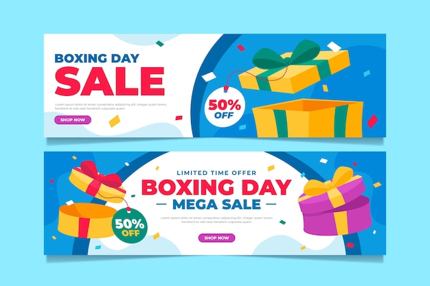 Hand drawn flat boxing day sale horizontal banners set