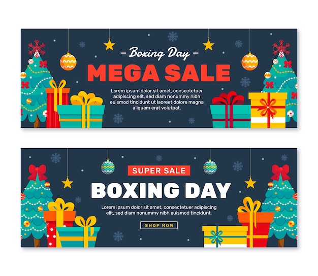 Hand drawn flat boxing day sale horizontal banners set