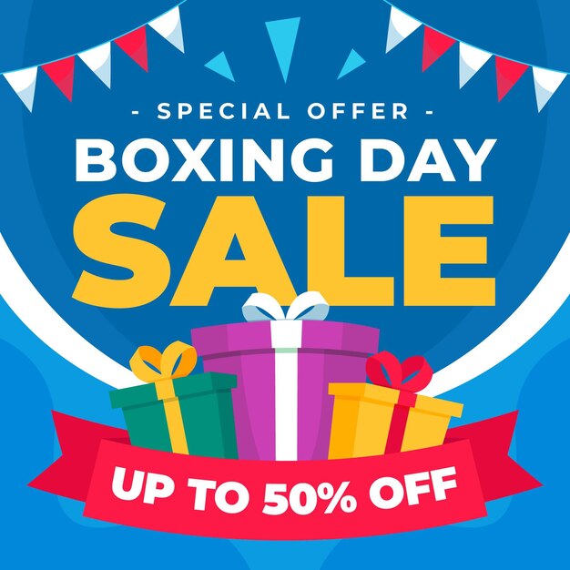 Hand drawn flat boxing day sale illustration