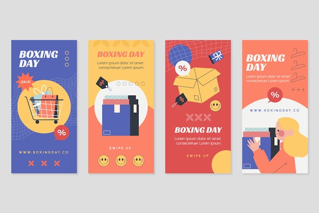 Free Vector hand drawn flat boxing day sale instagram stories collection