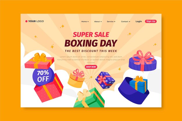 Hand drawn flat boxing day sale landing page template