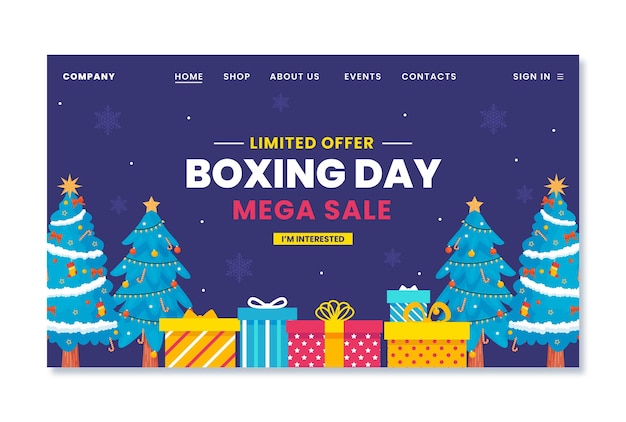 Hand drawn flat boxing day sale landing page template