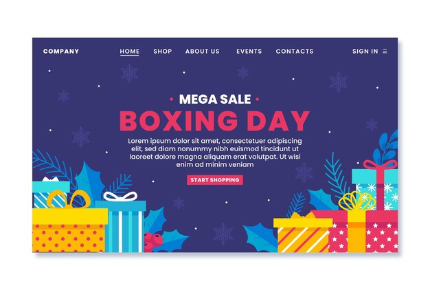 Hand drawn flat boxing day sale landing page template