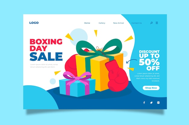 Hand drawn flat boxing day sale landing page template