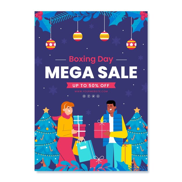 Hand drawn flat boxing day sale vertical poster template