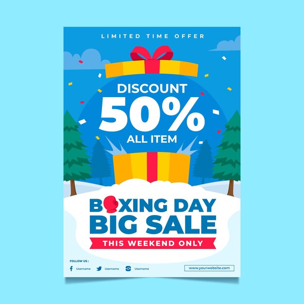 Hand drawn flat boxing day sale vertical poster template