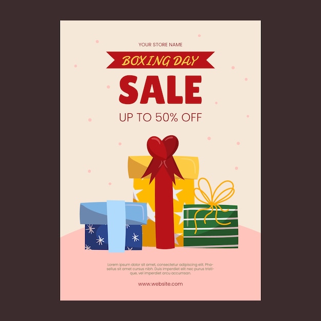 Hand drawn flat boxing day sale vertical poster template