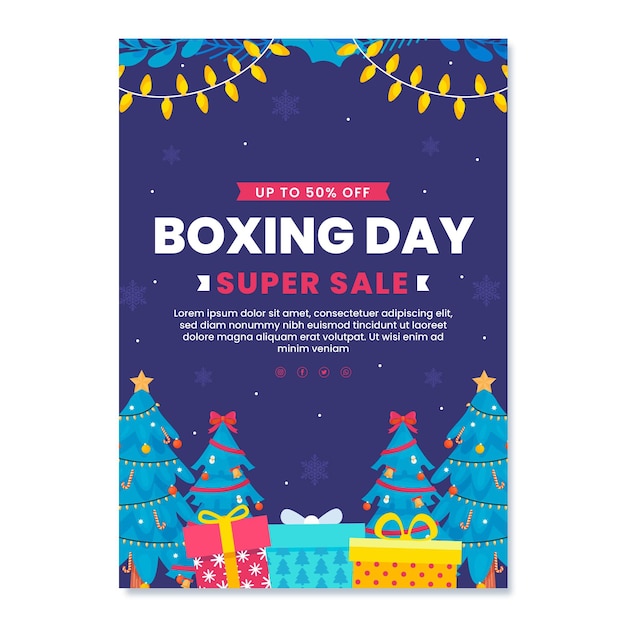 Hand drawn flat boxing day vertical sale poster template