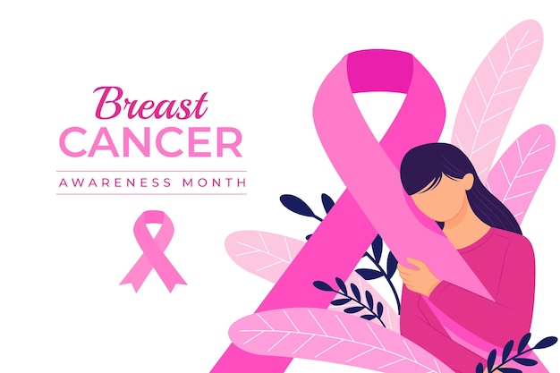 Hand drawn flat breast cancer awareness month background