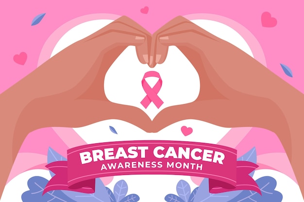 Hand drawn flat breast cancer awareness month background