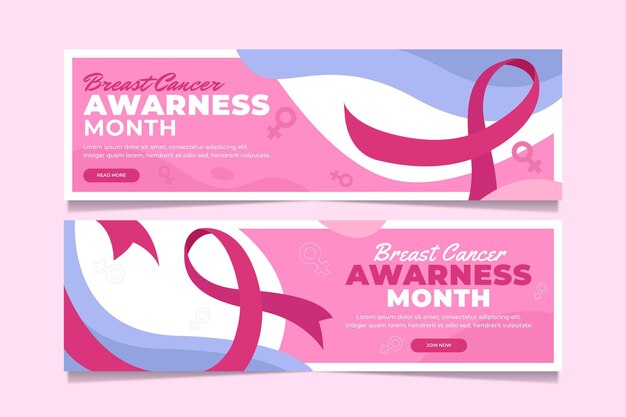 Hand drawn flat breast cancer awareness month banners set