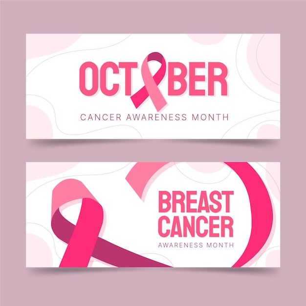 Hand drawn flat breast cancer awareness month horizontal banners set