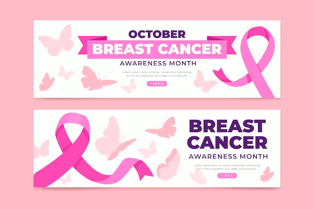 Hand drawn flat breast cancer awareness month horizontal banners set