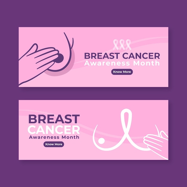 Free Vector hand drawn flat breast cancer awareness month horizontal banners set