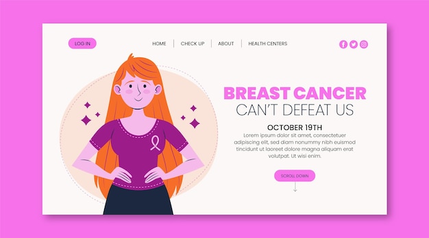 Free Vector hand drawn flat breast cancer awareness month landing page template