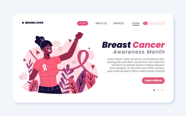 Hand drawn flat breast cancer awareness month landing page template