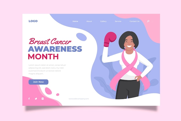 Hand drawn flat breast cancer awareness month landing page template