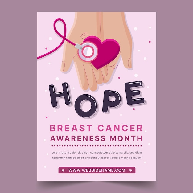 Free Vector hand drawn flat breast cancer awareness month vertical poster template