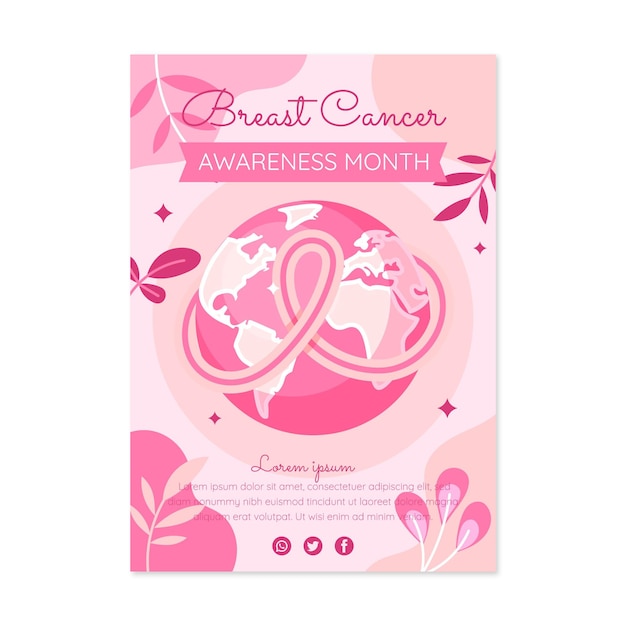 Free Vector hand drawn flat breast cancer awareness month vertical poster template