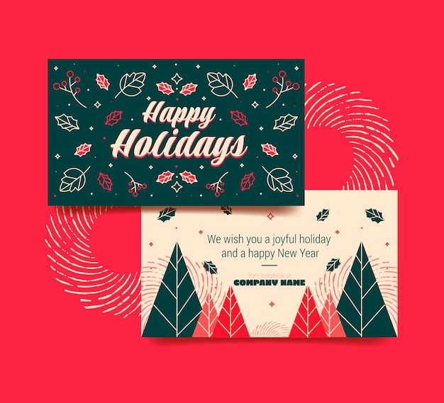 Hand drawn flat business christmas cards