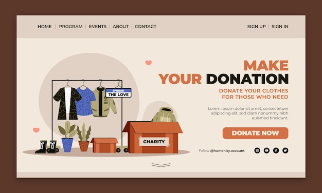 Hand drawn flat charity event landing page