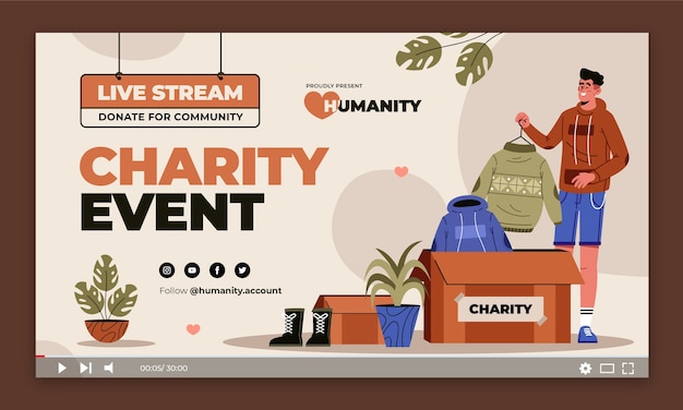 Free vector hand drawn flat charity event youtube thumbnail