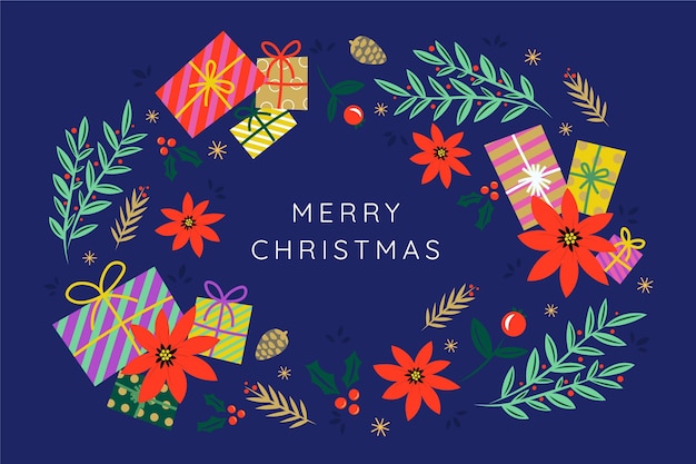 Hand drawn flat christmas background