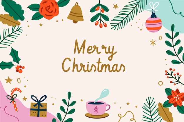 Hand drawn flat christmas background