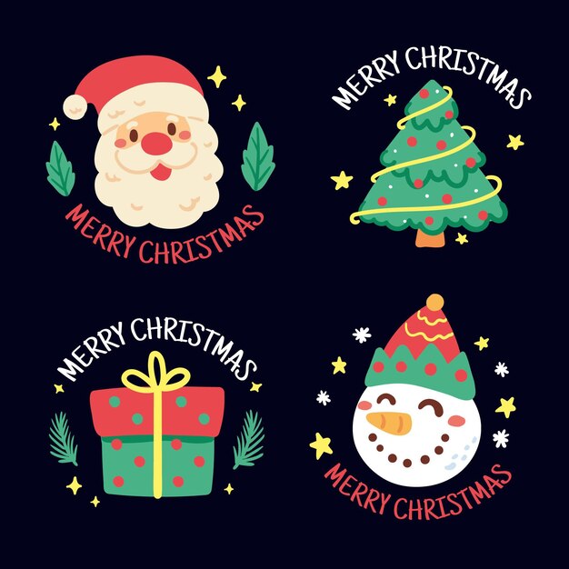 Hand drawn flat christmas badges collection