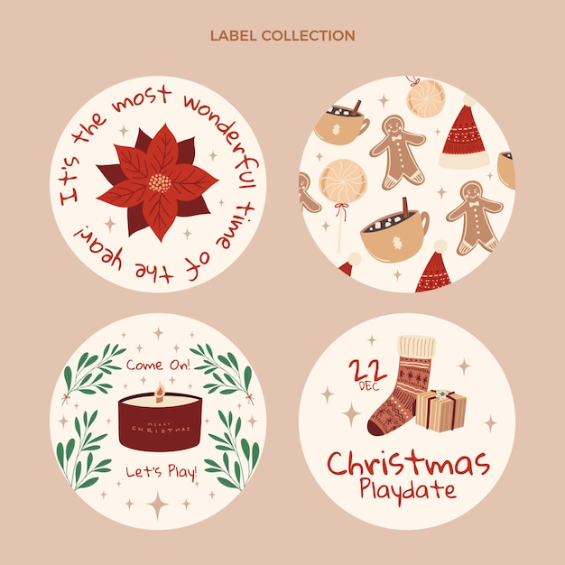 Hand drawn flat christmas badges collection