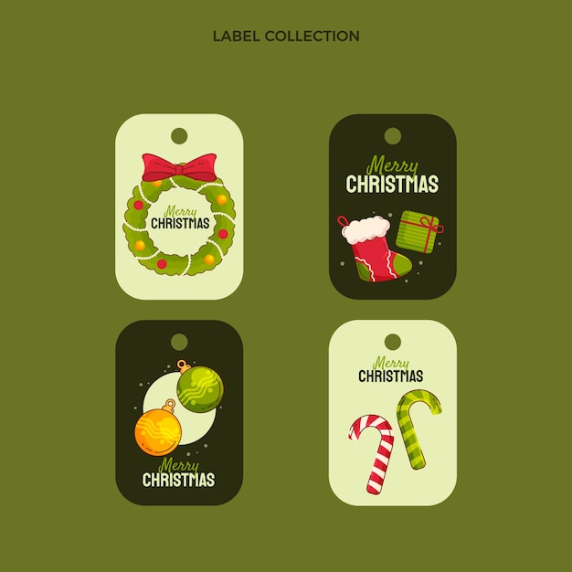 Hand drawn flat christmas badges collection