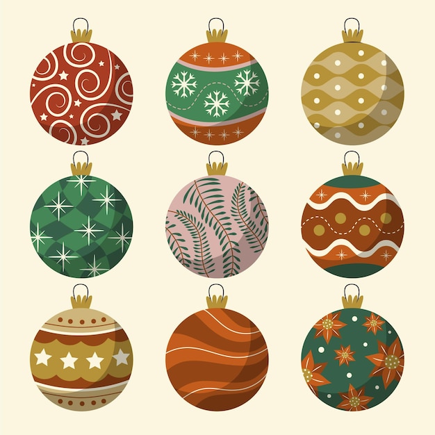 Hand drawn flat christmas ball ornaments collection