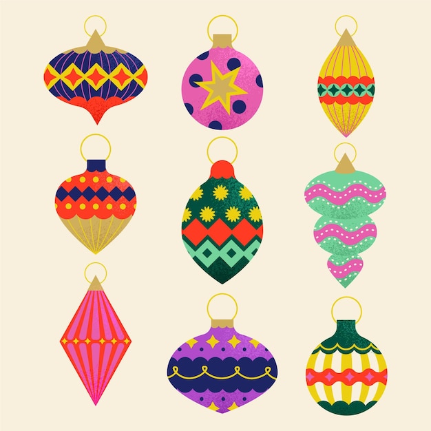 Hand drawn flat christmas ball ornaments collection