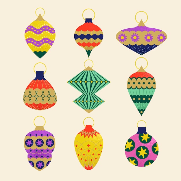 Hand drawn flat christmas ball ornaments collection