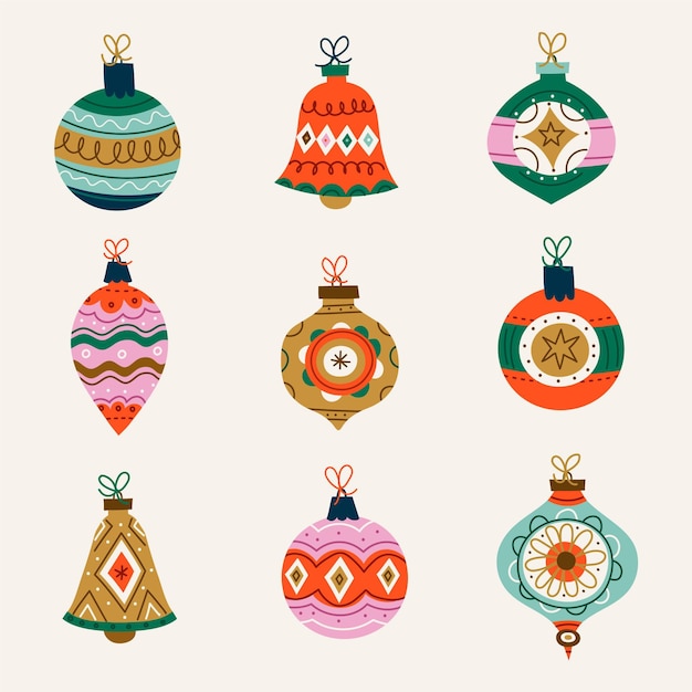 Hand drawn flat christmas ball ornaments collection