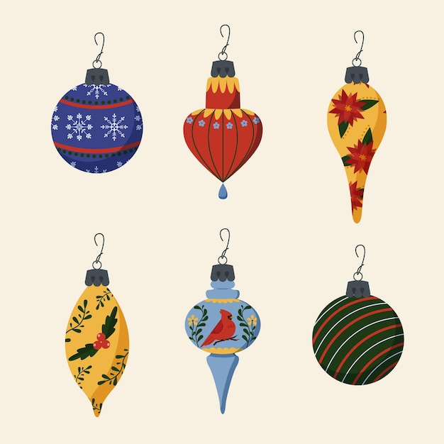 Hand drawn flat christmas ball ornaments collection