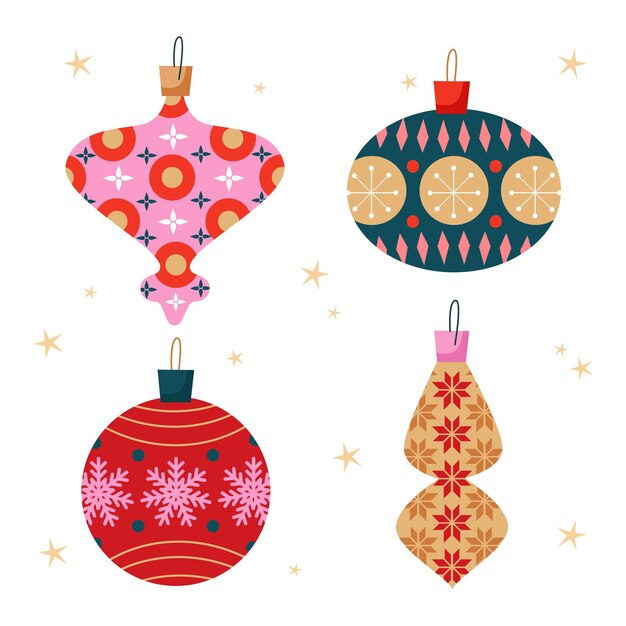 Hand drawn flat christmas ball ornaments collection