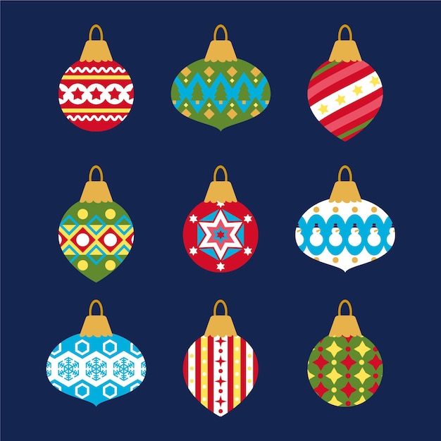 Hand drawn flat christmas ball ornaments collection