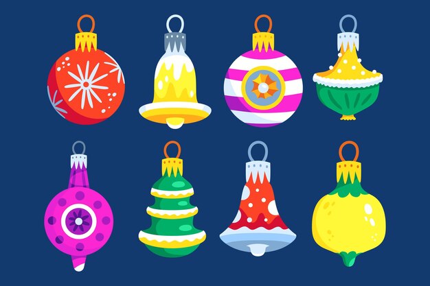 Hand drawn flat christmas ball ornaments collection