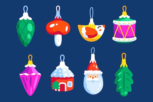 Hand drawn flat christmas ball ornaments collection